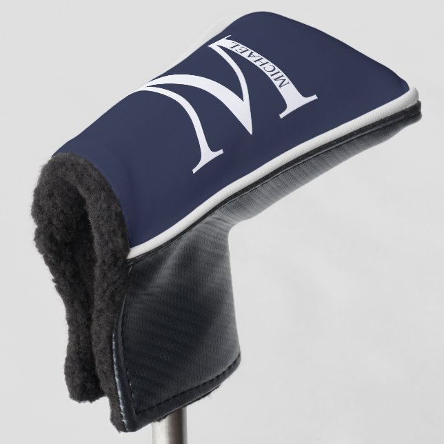 Navy Blue Personalized Monogram and Name Golf Head Cover (3/4 Front)