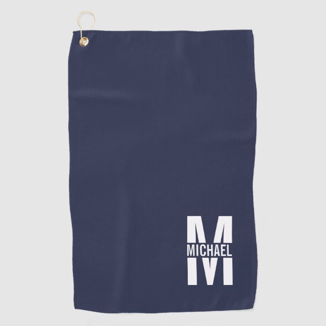 Navy Blue Personalized Monogram and Name Golf Towel (Front)
