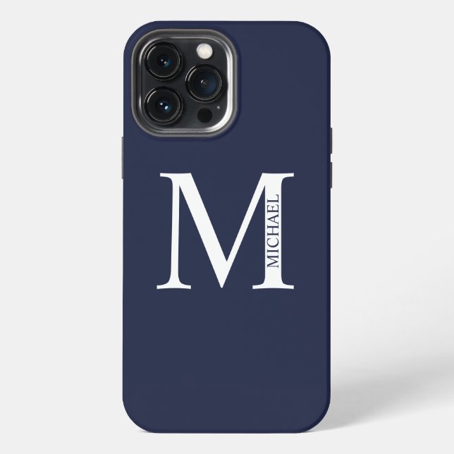 Navy Blue Personalized Monogram and Name iPhone Case (Back)