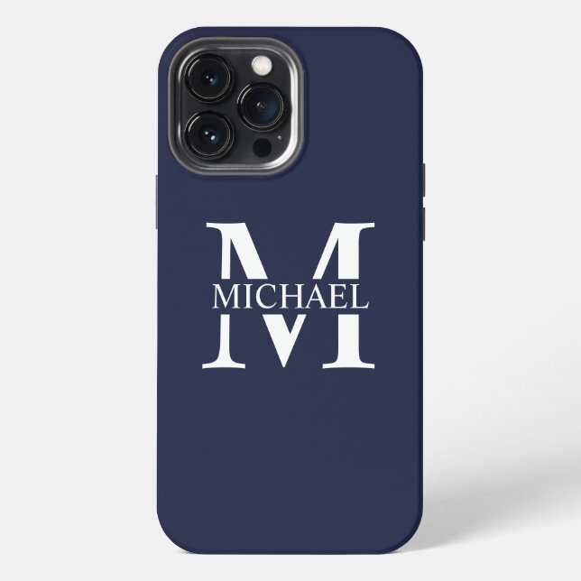 Navy Blue Personalized Monogram and Name iPhone Case (Back)