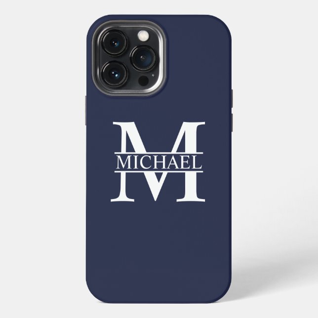 Navy Blue Personalized Monogram and Name iPhone Case (Back)