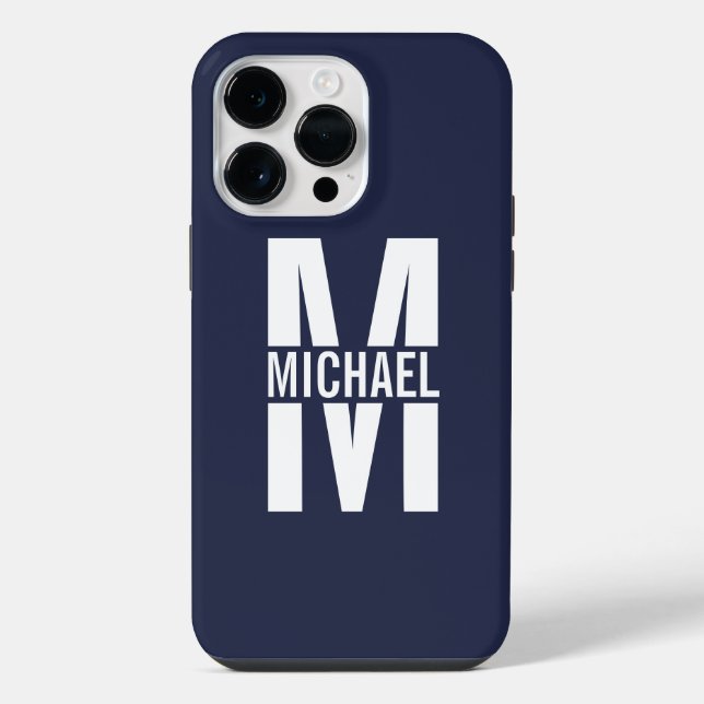 Navy Blue Personalized Monogram and Name iPhone Case (Back)