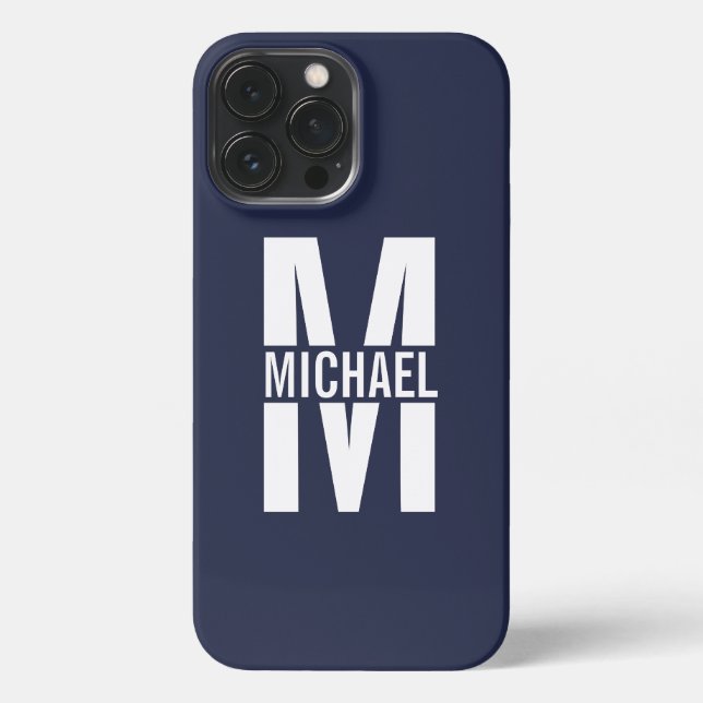 Navy Blue Personalized Monogram and Name iPhone Case (Back)