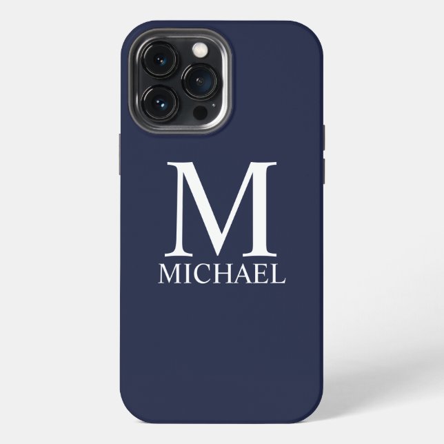 Navy Blue Personalized Monogram and Name  iPhone Case (Back)