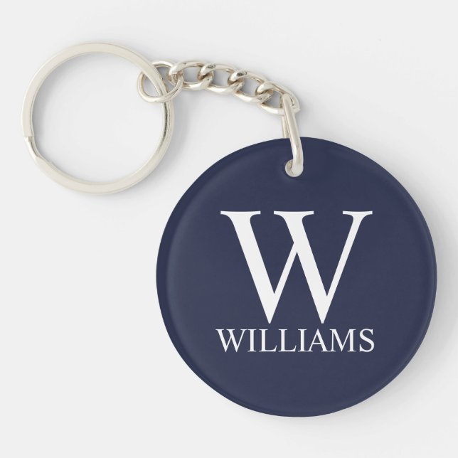 Navy Blue Personalized Monogram and Name Keychain (Front)