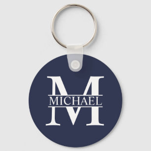 Navy Blue Personalized Monogram and Name Keychain