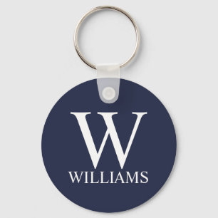 Navy Blue Personalized Monogram and Name Keychain