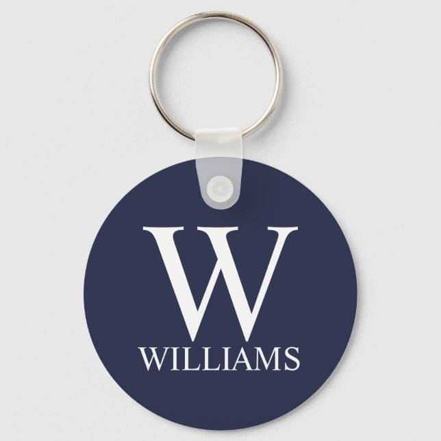 Navy Blue Personalized Monogram and Name Keychain (Front)