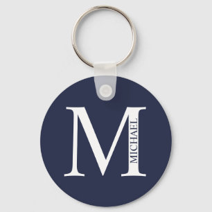 Navy Blue Personalized Monogram and Name Keychain