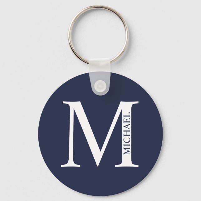 Navy Blue Personalized Monogram and Name Keychain (Front)