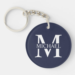 Navy Blue Personalized Monogram and Name Keychain