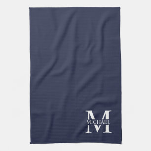 Navy Blue Personalized Monogram and Name Kitchen Towel