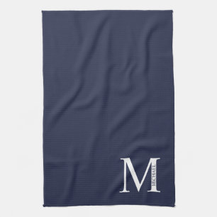 Navy Blue Personalized Monogram and Name Kitchen Towel