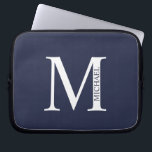 Navy Blue Personalized Monogram and Name Laptop Sleeve<br><div class="desc">Personalized Monogram and Name Gifts
featuring personalized monogram and name in classic serif font style.</div>