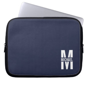 Navy Blue Personalized Monogram and Name Laptop Sleeve