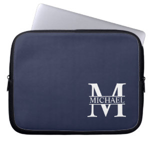 Navy Blue Personalized Monogram and Name Laptop Sleeve