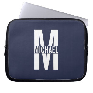 Navy Blue Personalized Monogram and Name Laptop Sleeve
