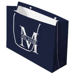 Navy Blue Personalized Monogram and Name Large Gift Bag