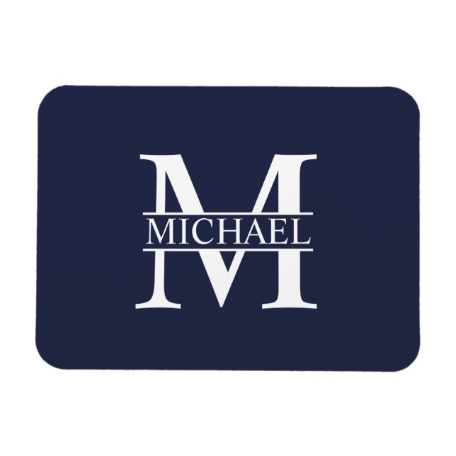 Navy Blue Personalized Monogram and Name Magnet (Horizontal)