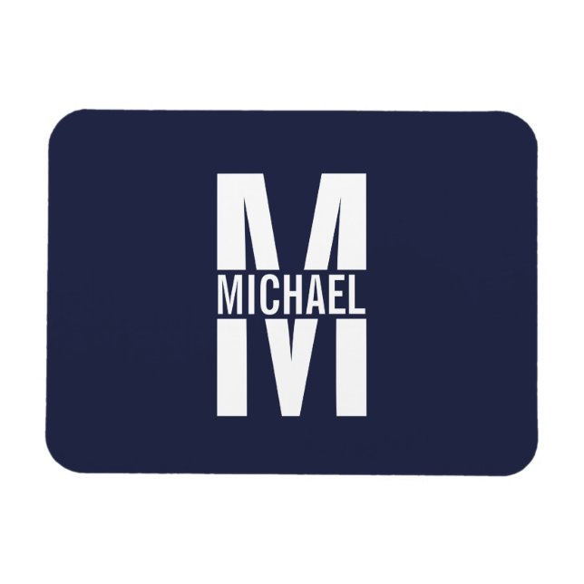 Navy Blue Personalized Monogram and Name Magnet (Horizontal)