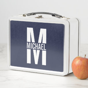 Navy Blue Personalized Monogram and Name Metal Lunch Box