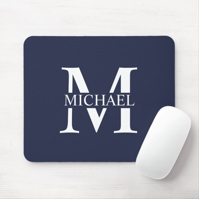 Navy Blue Personalized Monogram and Name Mouse Pad (With Mouse)