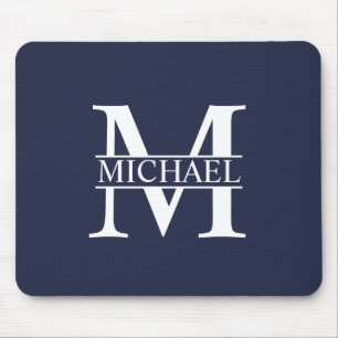 Navy Blue Personalized Monogram and Name Mouse Pad
