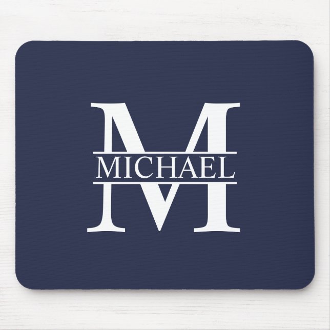 Navy Blue Personalized Monogram and Name Mouse Pad (Front)