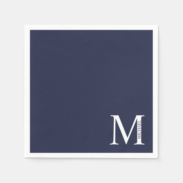 Navy Blue Personalized Monogram and Name Napkin (Front)