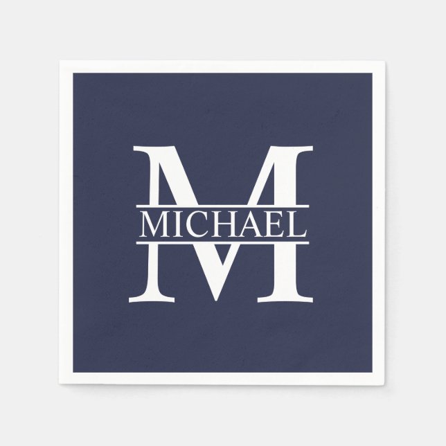 Navy Blue Personalized Monogram and Name Napkin (Front)