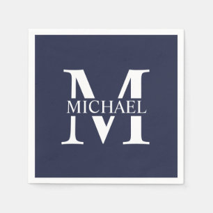 Navy Blue Personalized Monogram and Name Napkin