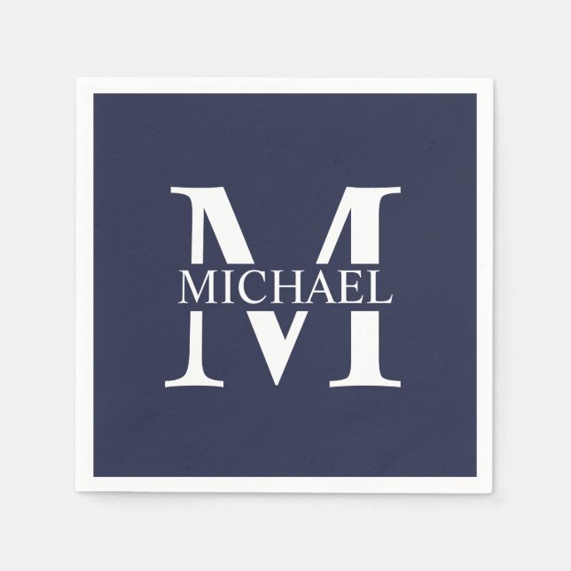 Navy Blue Personalized Monogram and Name Napkin (Front)
