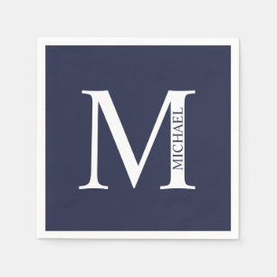 Navy Blue Personalized Monogram and Name Napkin