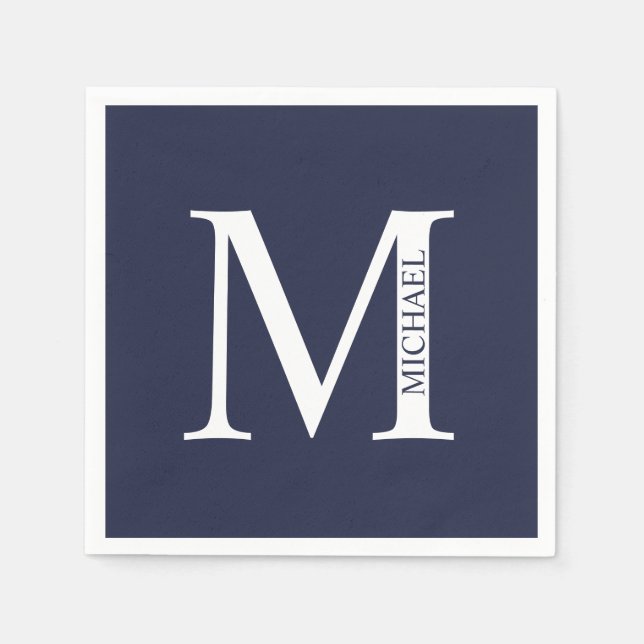 Navy Blue Personalized Monogram and Name Napkin (Front)
