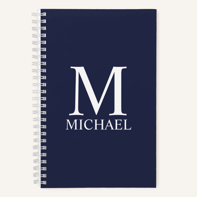 Navy Blue Personalized Monogram and Name Notebook (Front)