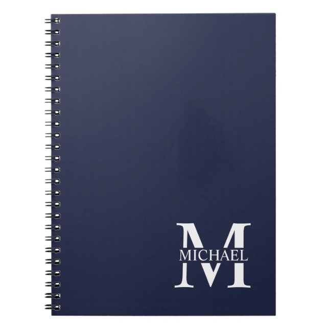Navy Blue Personalized Monogram and Name Notebook (Front)
