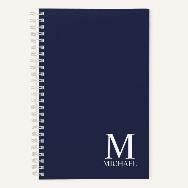 Navy Blue Personalized Monogram and Name Notebook (Front)