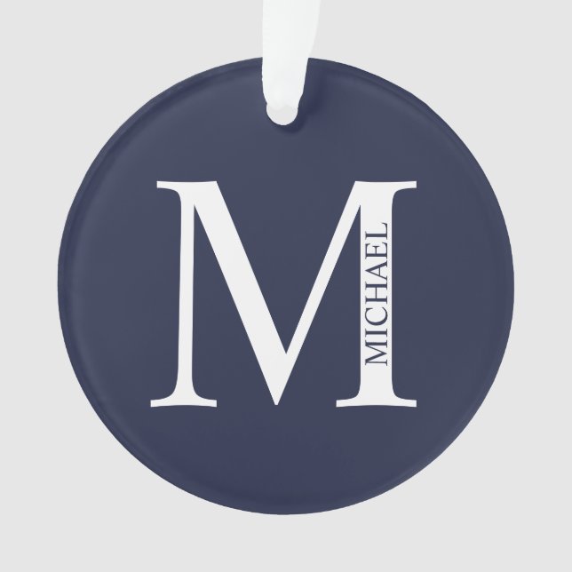 Navy Blue Personalized Monogram and Name Ornament (Front)