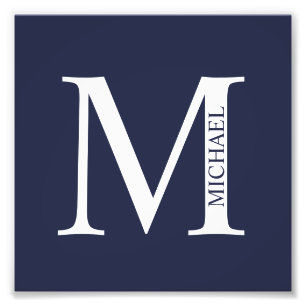 Navy Blue Personalized Monogram and Name Photo Print