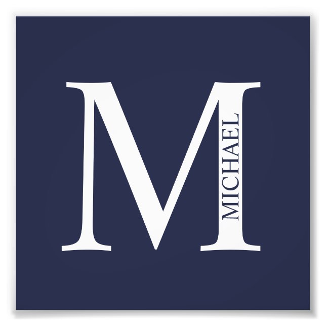 Navy Blue Personalized Monogram and Name Photo Print (Front)
