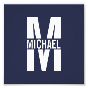 Navy Blue Personalized Monogram and Name Photo Print