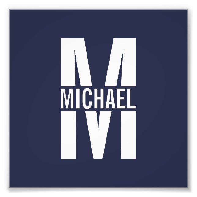 Navy Blue Personalized Monogram and Name Photo Print (Front)