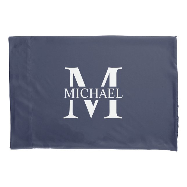 Navy Blue Personalized Monogram and Name Pillowcase (Front)