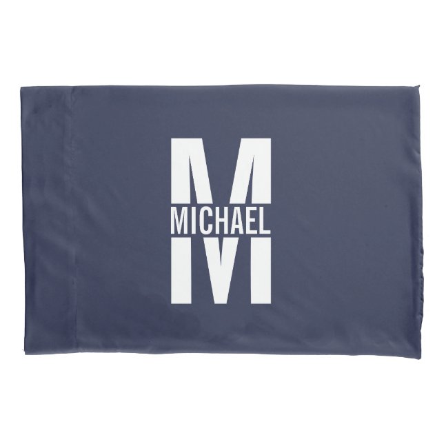 Navy Blue Personalized Monogram and Name Pillowcase (Front)