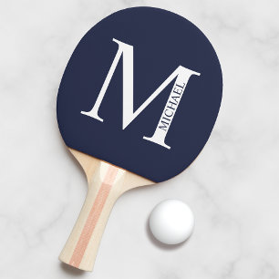 Navy Blue Personalized Monogram and Name Ping Pong Paddle