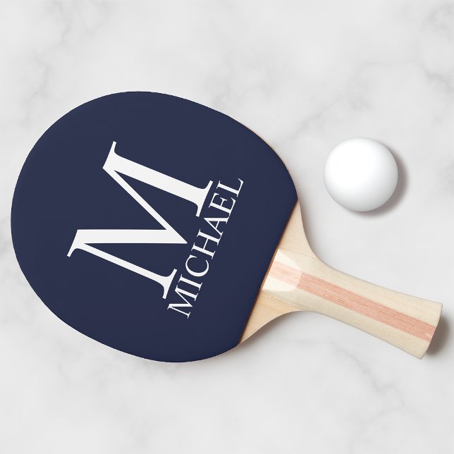 Navy Blue Personalized Monogram and Name Ping Pong Paddle (Creator Uploaded)