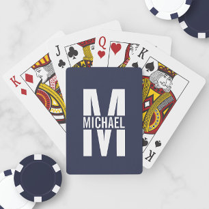 Navy Blue Personalized Monogram and Name Playing Cards