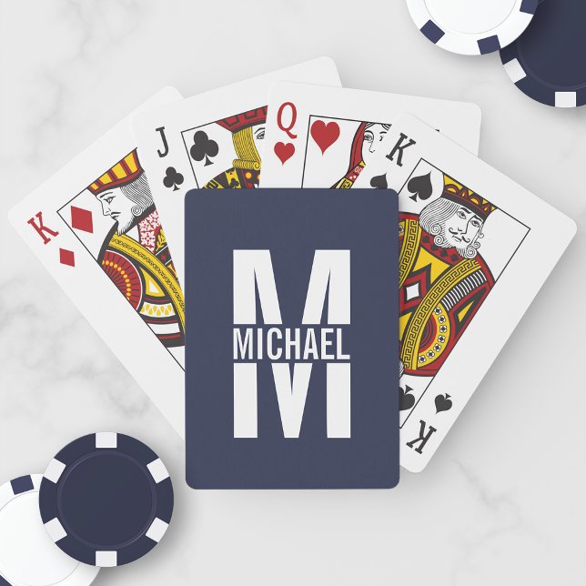 Navy Blue Personalized Monogram and Name Playing Cards (Creator Uploaded)