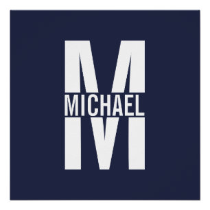 Navy Blue Personalized Monogram and Name Poster