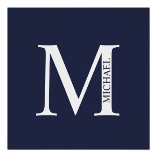Navy Blue Personalized Monogram and Name Poster